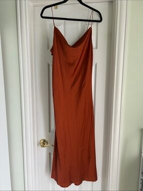 Rust Slip Dress with Cowl Neck